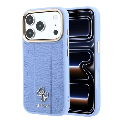 Guess iPhone 18 Pro Max Hoesje harde behuizing - MagSafe - PU - streeppatroon - HS - Peony 4G-logo Lichtblauw