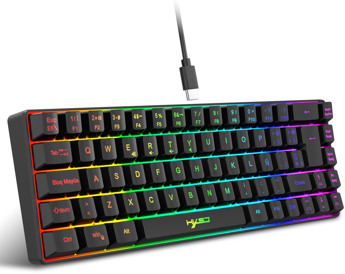 17Parts V200 Mini Gaming Toetsenbord - Bedraad - QWERTY - 68 Toetsen - RGB - USB-C - Zwart