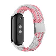 Braided nylon bandje - Roze met wit - Xiaomi Smart Band 8 / 9 / 10