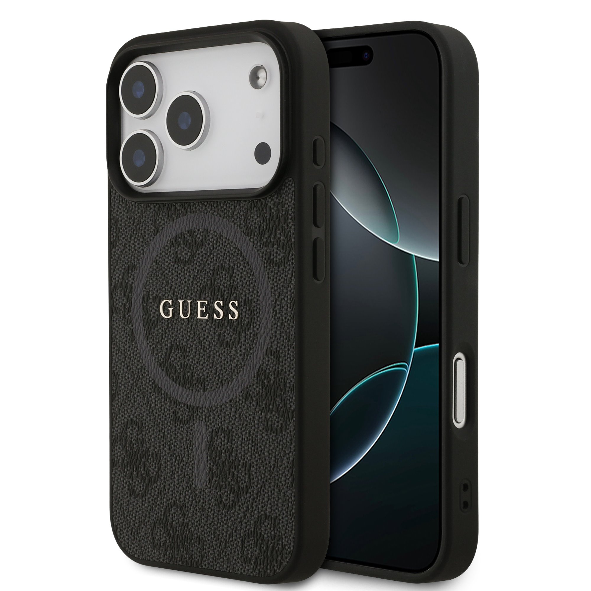 Guess PU Leather 4G MagSafe Hoesje iPhone 17 Pro / 18 Pro - Zwart