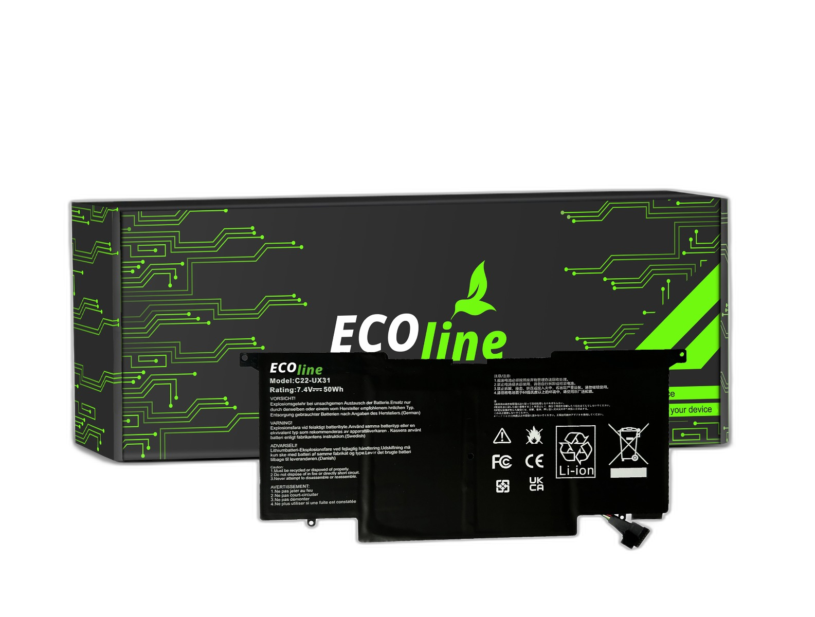 EcoLine - C22-UX31 Batterij Compatibel Met De Asus ZenBook UX31 UX31A UX31E / 7.4V 6200mAh
