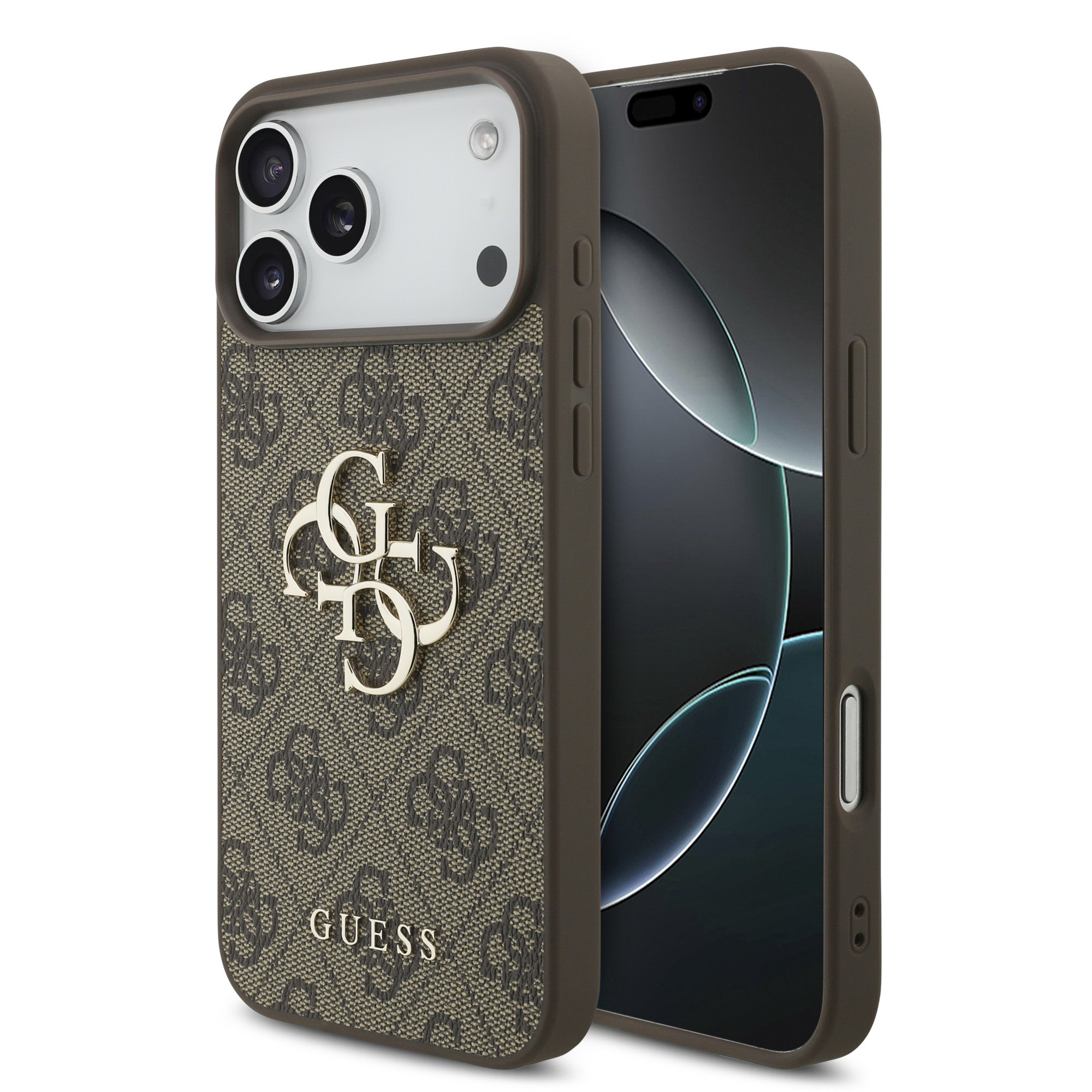 Guess PU 4G Metal Logo hoesje voor iPhone 17 Pro Max en iPhone 18 Pro Max - Bruin