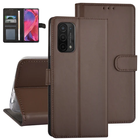Bruin hoesje voor Oppo A54 5G & Oppo A74 5G - Book Case - Pasjeshouder - Magneetsluiting