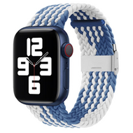 Braided nylon bandje - Blauw met wit - Geschikt voor Apple Watch 44mm / 45mm / 46mm / 49mm