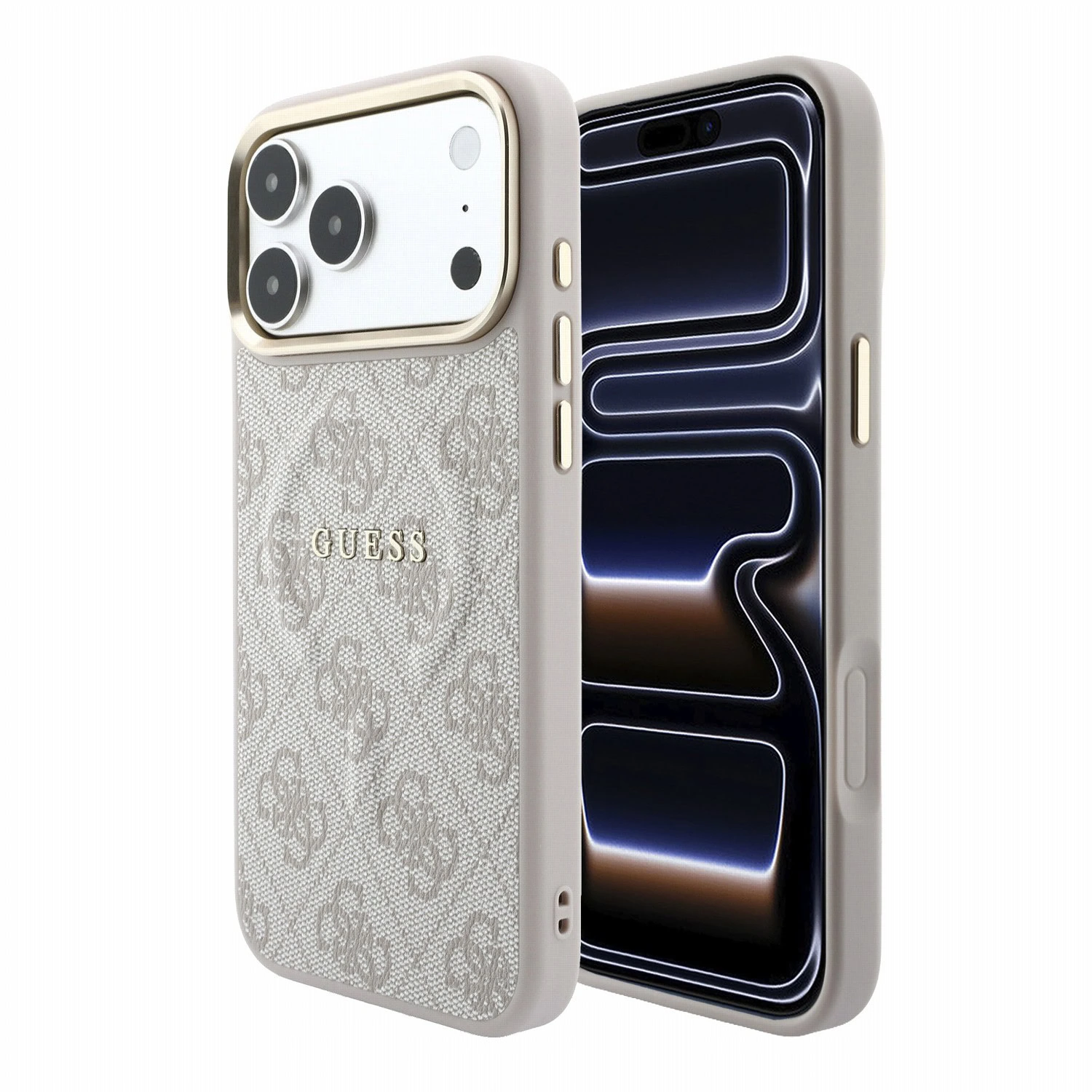 Guess PU Leather 4G Gold Frame Embossed MagSafe hoesje voor iPhone 17 Pro Max en iPhone 18 Pro Max - Roze
