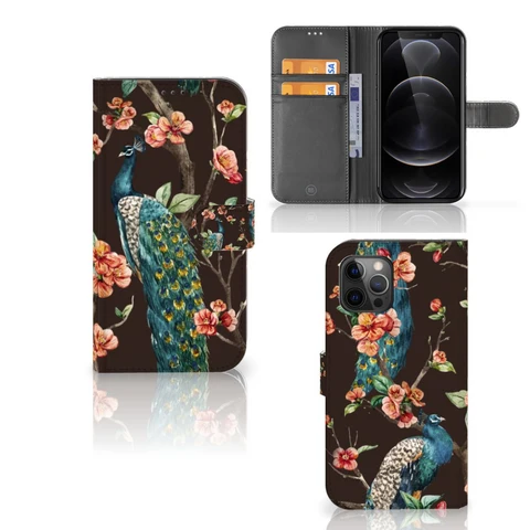 Apple iPhone 12 Pro Max | Telefoonhoesje | Met pasjeshouder | Pauw met Bloemen