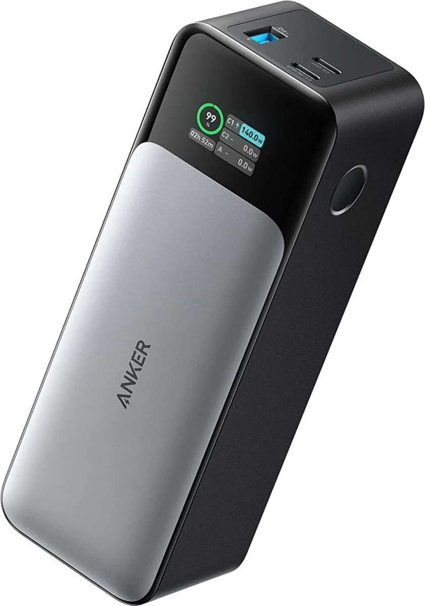Anker 737 Powerbank (PowerCore 24K) 24.000mAh - 140W - 2x USB-C en 1x USB-A Poorten - Zwart/Zilver - Smart Digital Display - Geschikt voor Smartphones en Laptops