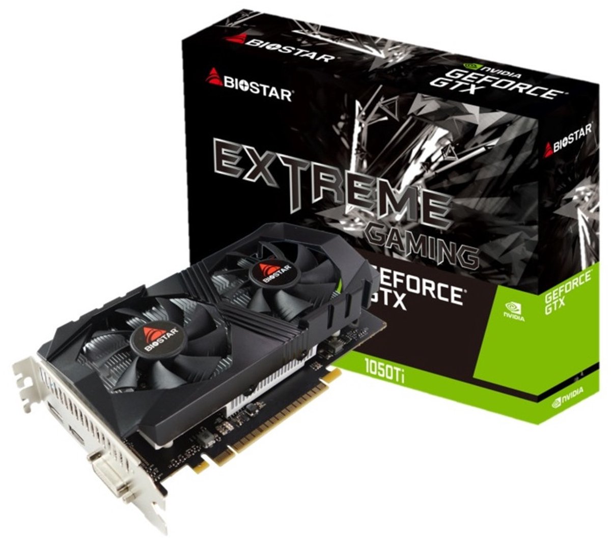 Biostar NVIDIA GeForce GTX1050 Ti - Videokaart - 4GB - GDDR5 - PCIe 3.0 - 1x HDMI 2.0 - 1x DisplayPort 1.2 - 1x DVI-D