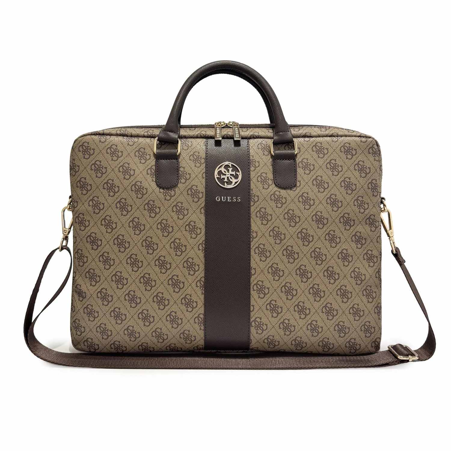 Guess 4G Stripe Metal Logo laptoptas 16 inch bruin