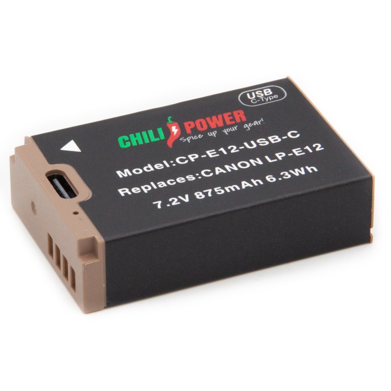 ChiliPower accu LP-E12 USB-C versie voor Canon - 875mAh