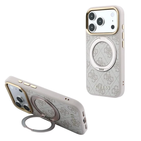 Guess iPhone 18 Pro Hoesje harde behuizing - MagSafe - ringstandaard 360 - 4G - PU - klassiek logo Roze