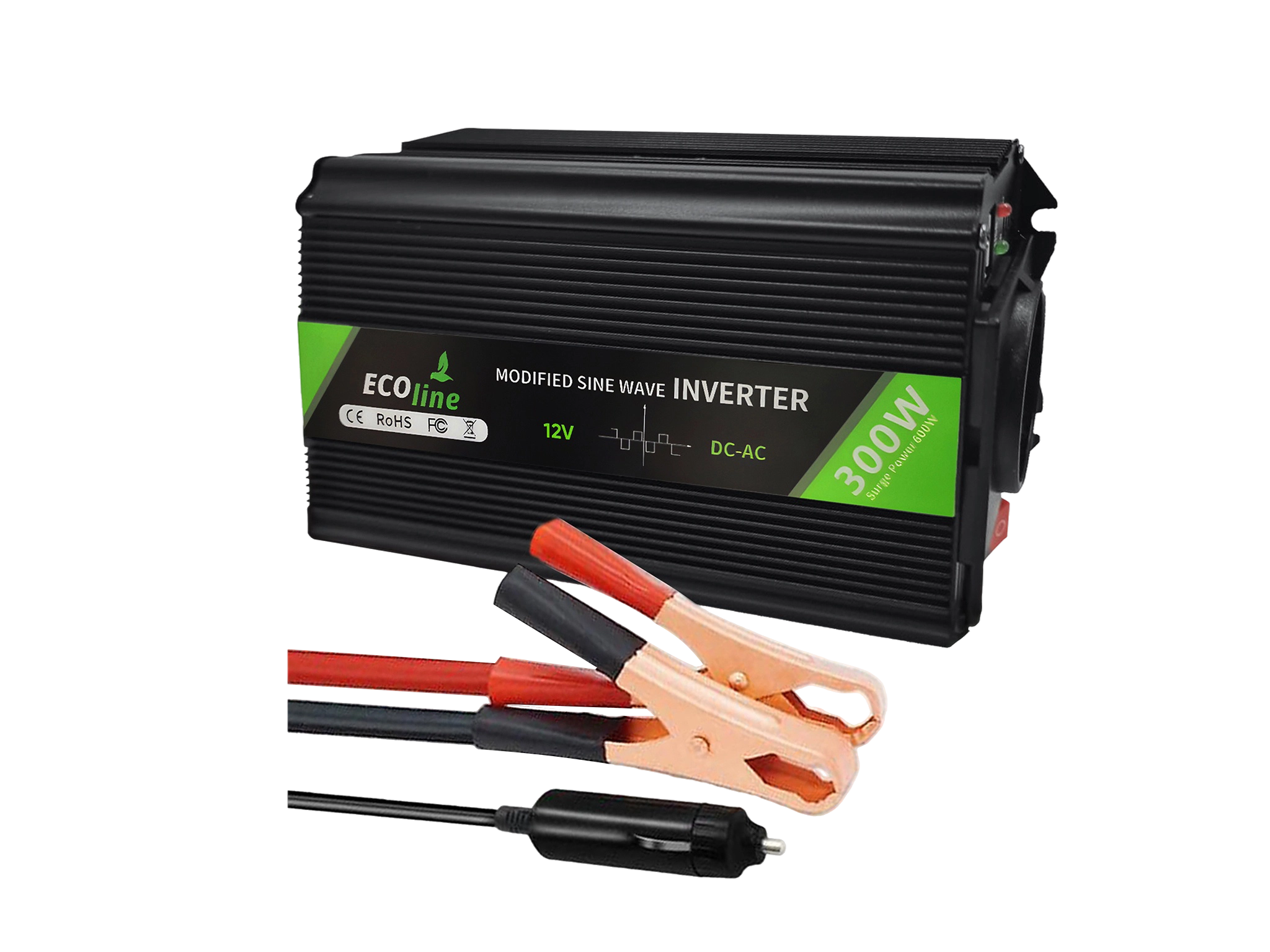 EcoLine - Omvormer 12V Naar 220V / 230V sigarettenaansteker - 300w / 600w Vermogen - Gemodificeerde Sinus - Auto omvormer- stopcontact - autolader