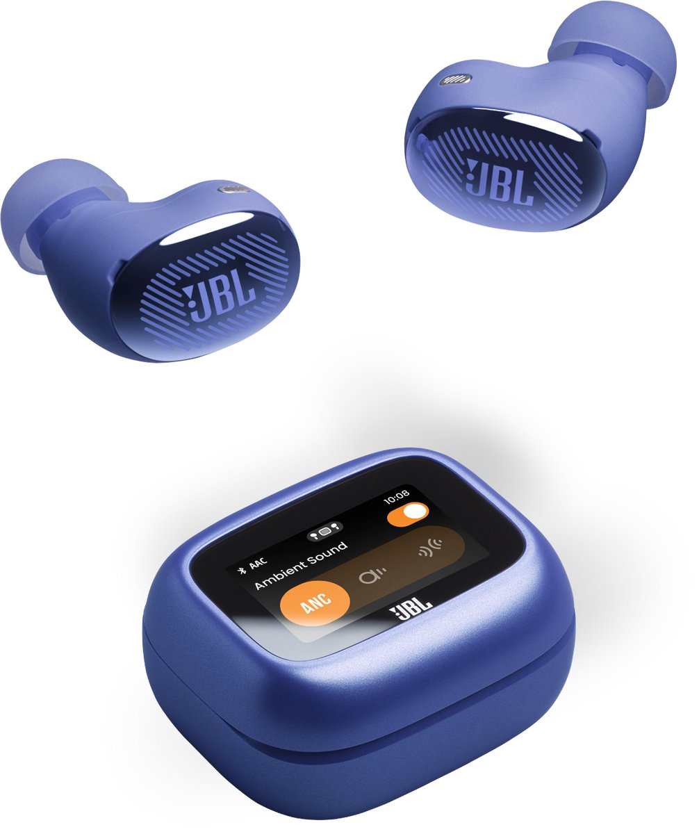 JBL Live Buds 4 – Draadloze Oortjes met Noise Cancelling – Smart Case met Touchscreen - Earbuds Bluetooth – 40 uur – Waterdicht – IP55 - Blauw