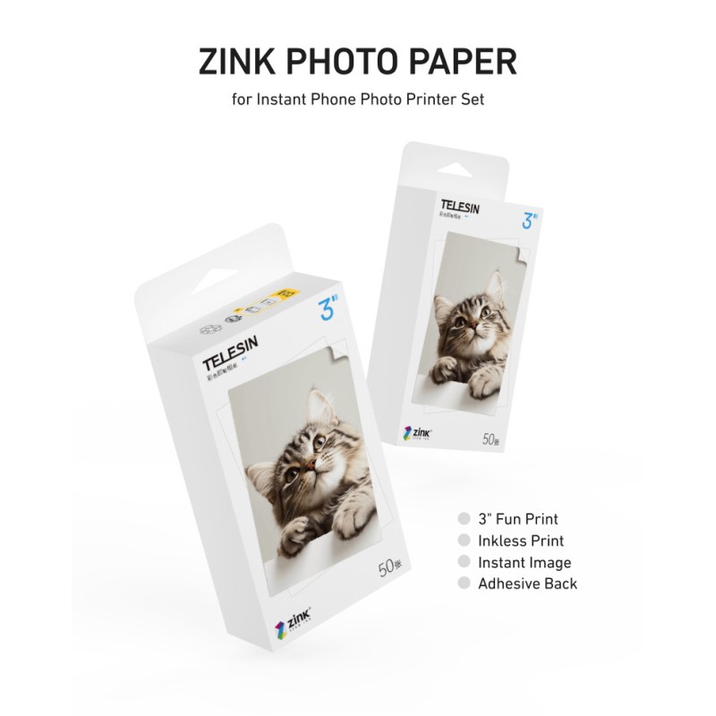 Telesin fotopapier 50 stuks - 2x3 inch ZINK zelfklevend papier voor P5-PLD-02 printer