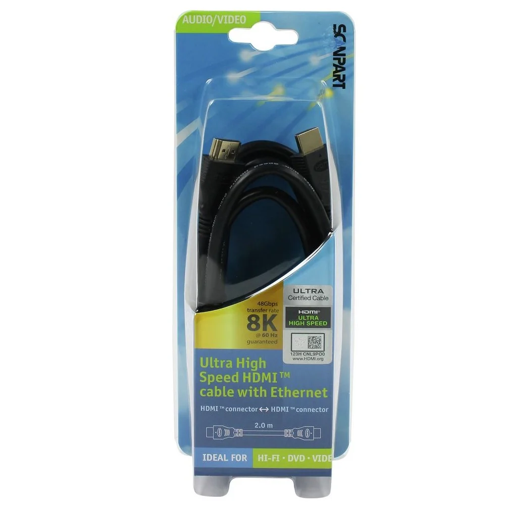Scanpart Ultra High Speed HDMI kabel met Ethernet 2.0m 8K60Hz 48Gbps HDMI kabel
