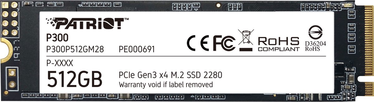Patriot P300 M.2 PCIe Gen 3x4 NVMe SSD - 512GB - 1700MB/s - Interne SSD