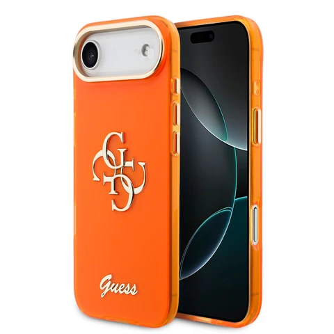 Guess iPhone Air Backcover hoesje - 4G Script Metal Logo - Silver Edge - Oranje