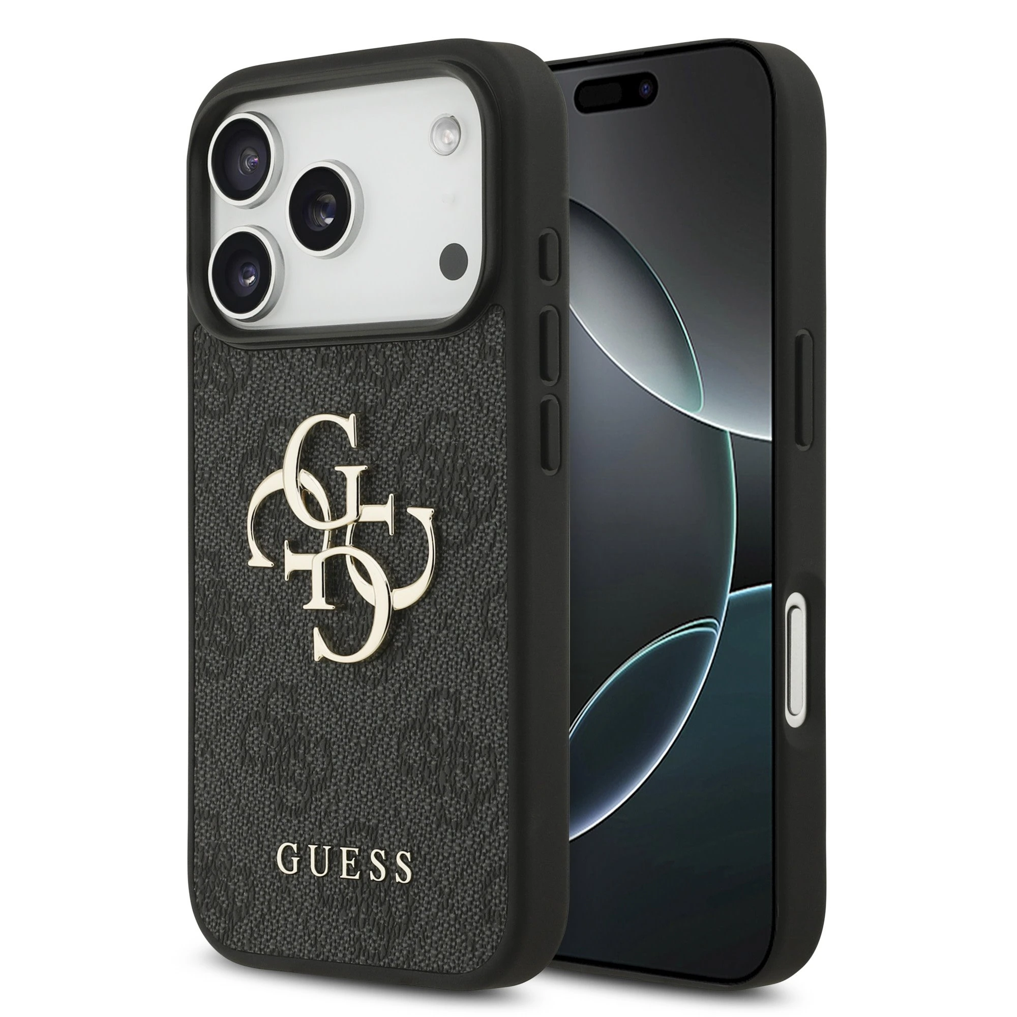 Guess PU 4G Metal Logo hoesje voor iPhone 17 Pro en iPhone 18 Pro - Grijs