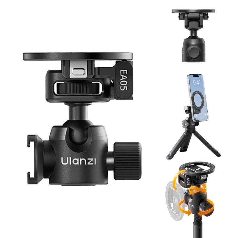 Ulanzi EA05 3-in-1 balhoofd met 1/4 inch, MagSafe en Action 6 mount voor camera's en smartphones