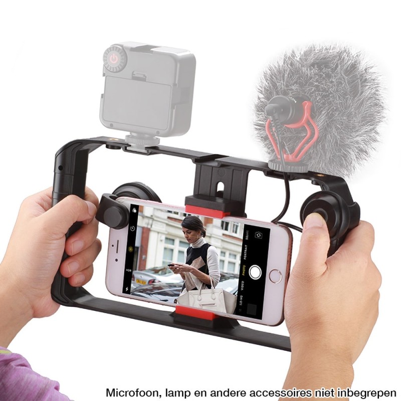 Ulanzi U-Rig Pro smartphone video rig met drie cold shoe mounts en vier 1/4" schroefgaten