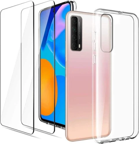 Huawei P Smart 2021 Hoesjes - Transparante Siliconen Backcover - Inclusief 2x Screenprotector - Anti-kras