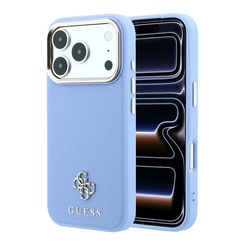 Guess iPhone 18 Pro Hoesje harde behuizing - MagSafe - Saffiano - klein 4G - Classic Lichtblauw