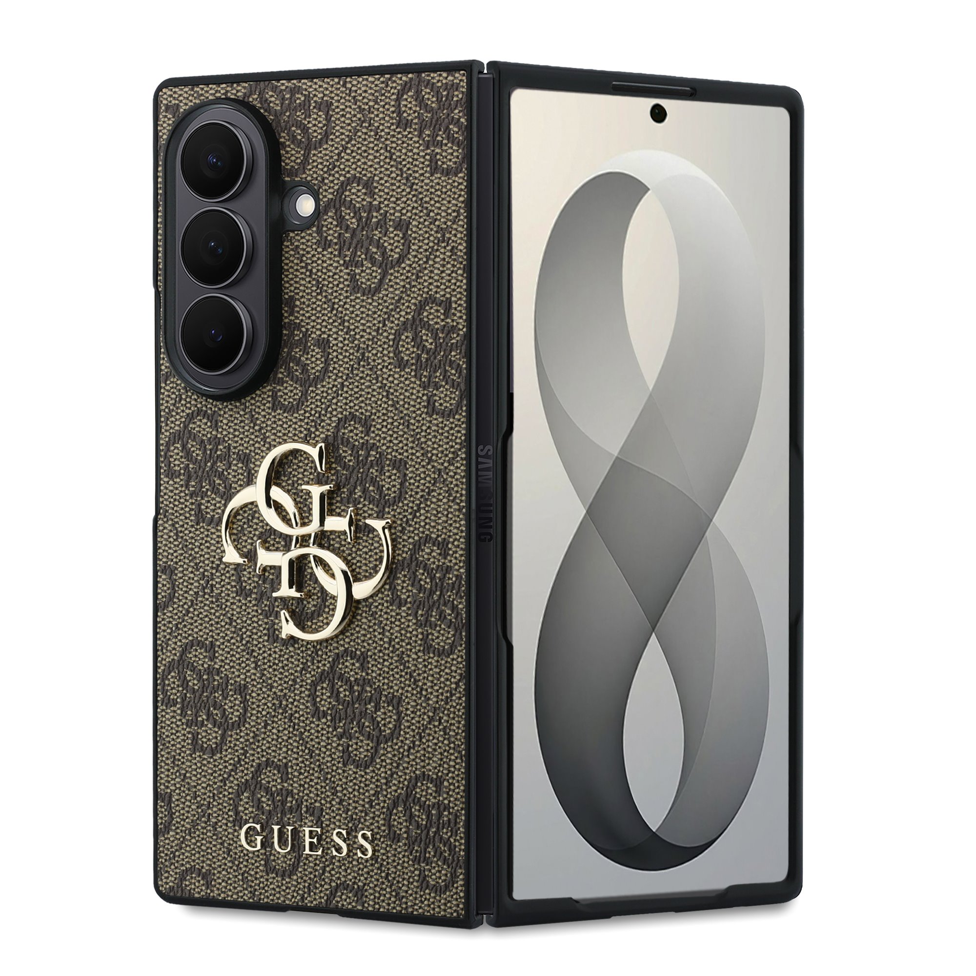 Guess PU 4G Metal Logo Hoesje Samsung Galaxy Z Fold 8 Ultra - Bruin