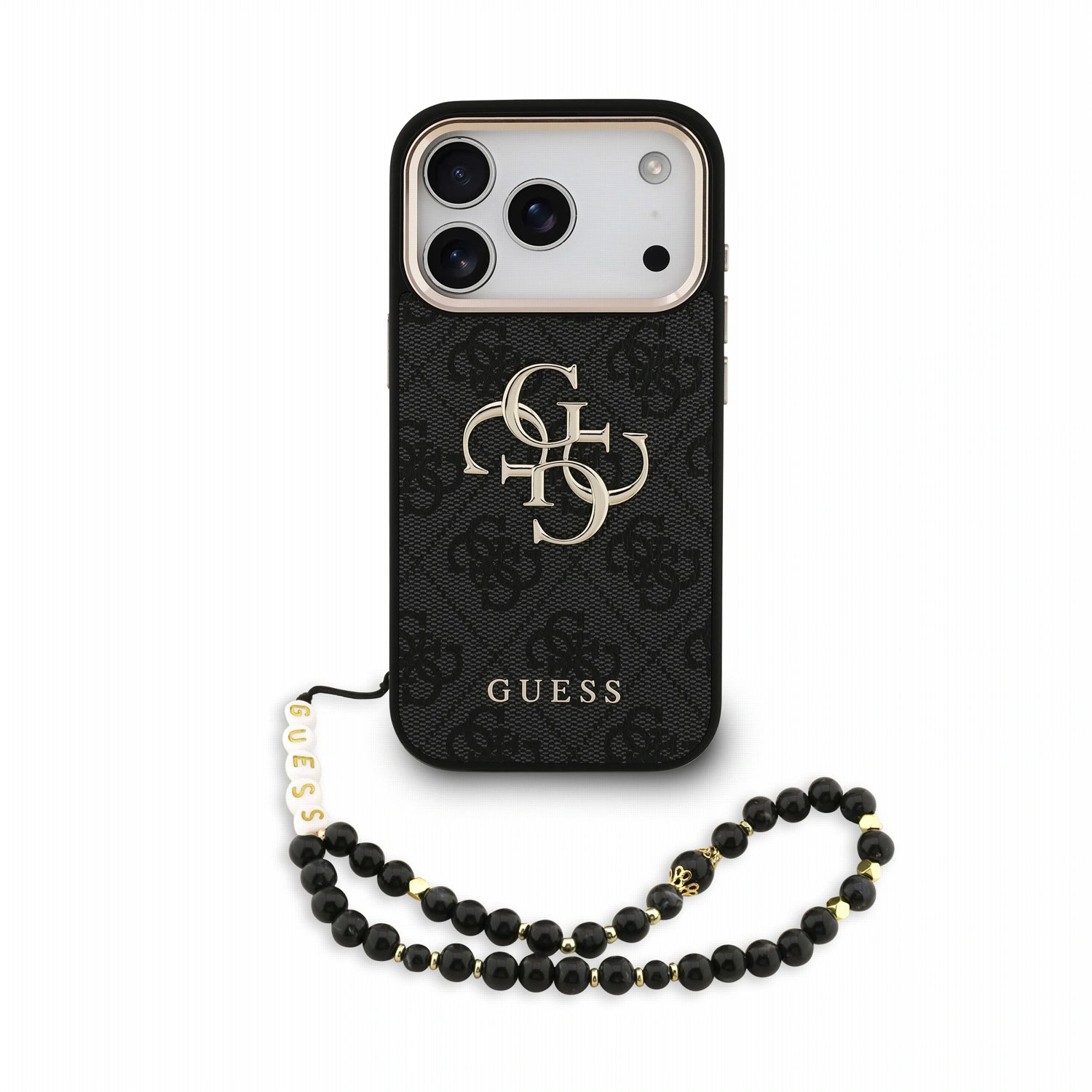 Guess PU 4G Metal Logo Strap hoesje voor iPhone 17 Pro en iPhone 18 Pro - Zwart