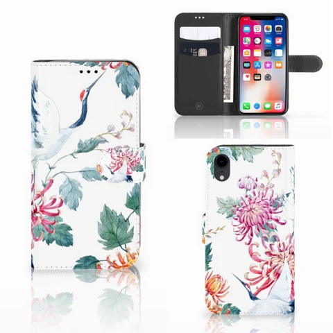 Apple iPhone Xr | Telefoonhoesje | Met pasjeshouder | Bird Flowers