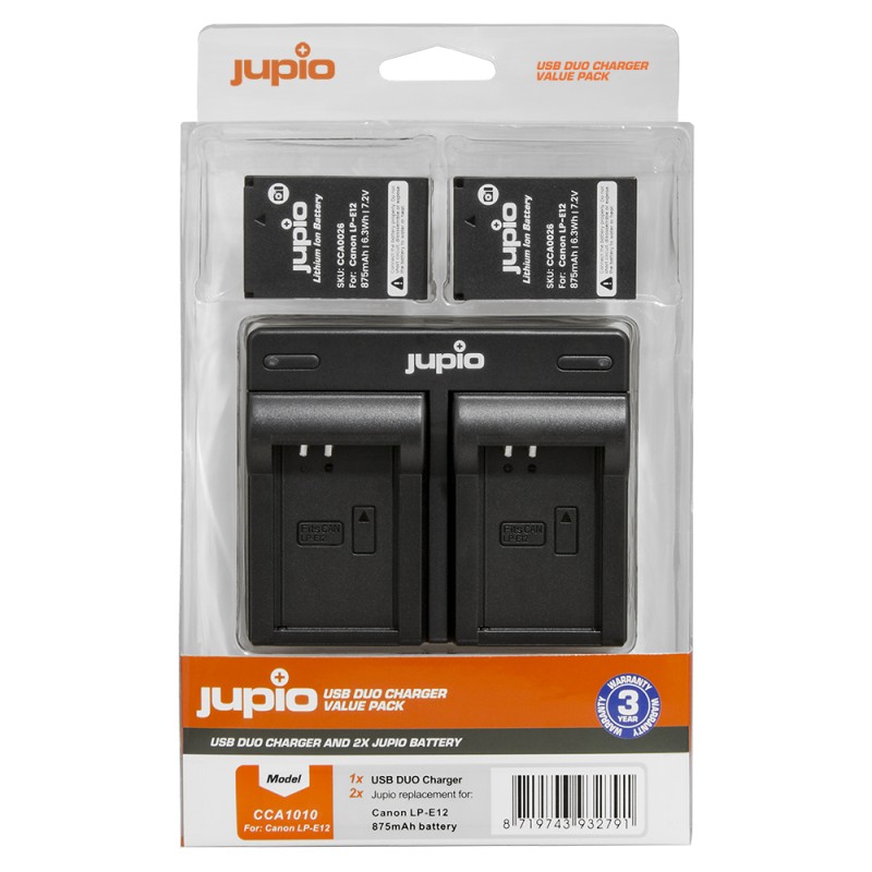 Jupio Kit: 2 x LP-E12 camera-accu's 875mAh + USB Dual lader