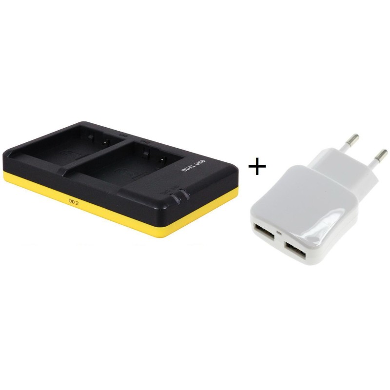 Duo lader voor 2 camera accu's Panasonic DMW-BLC12 + handige 2 poorts USB 230V adapter