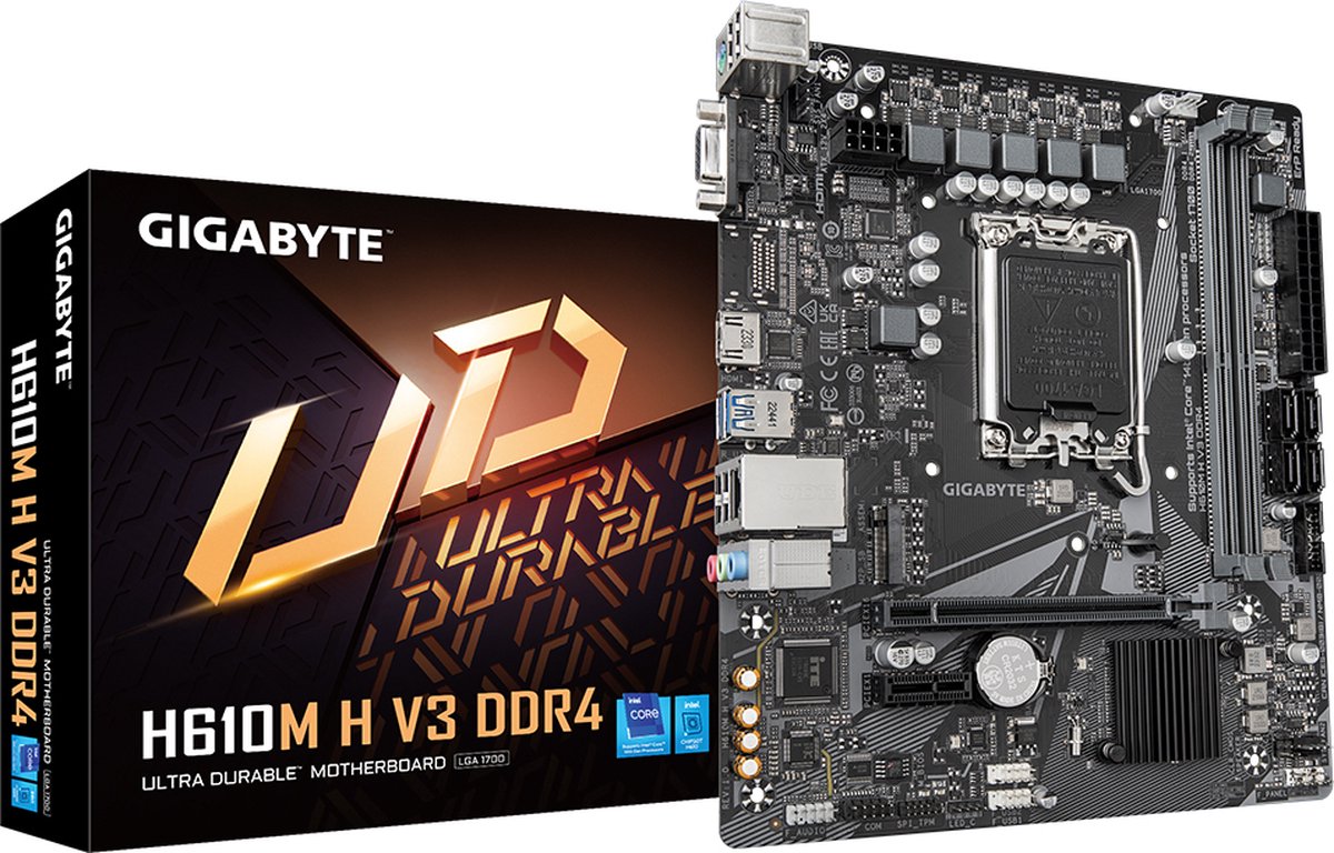 Gigabyte H610M H V3 DDR4 Moederbord – Socket LGA1700 – Micro-ATX – DDR4 – NVMe PCIe Gen3 x4 M.2 – Intel H610 Chipset