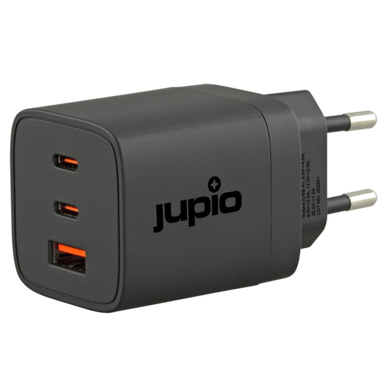Jupio Triple USB GaN oplader 65W met 2x USB-C en 1x USB-A poorten