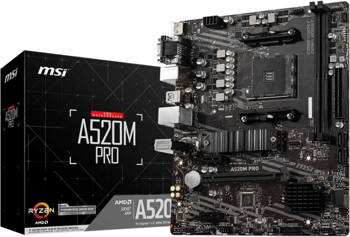MSI A520M PRO | Socket AM4 | AMD A520 | 2xDDR4 | Micro-ATX | Moederbord
