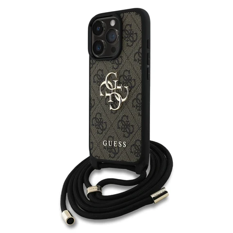 Guess iPhone 16 Pro Backcover hoesje - Crossbody 4G Big Logo - Cord Strap - Bruin