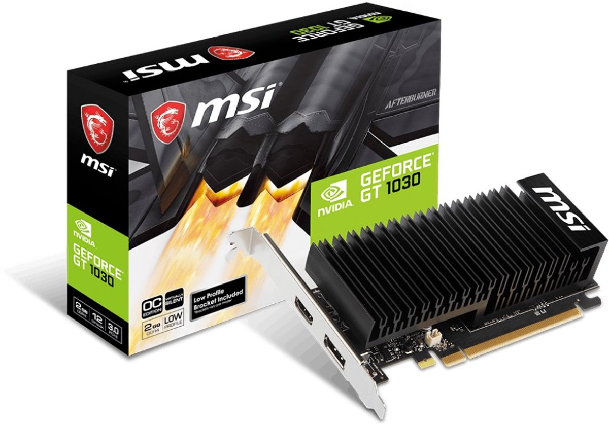 MSI GeForce GT 1030 2GHD4 LP OC - NVIDIA Videokaart - PCI Express 3.0 x16 - DDR4 - 1x HDMI 2.0 - 1x DisplayPort 1.4
