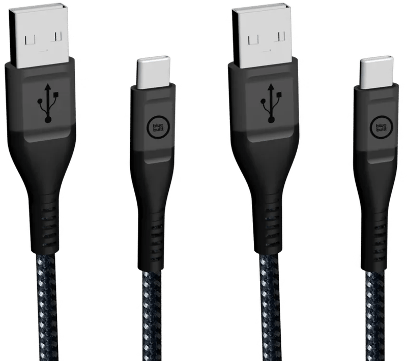 BlueBuilt Usb A naar Usb C Kabel 1,5m Kevlar Zwart Duo Pack