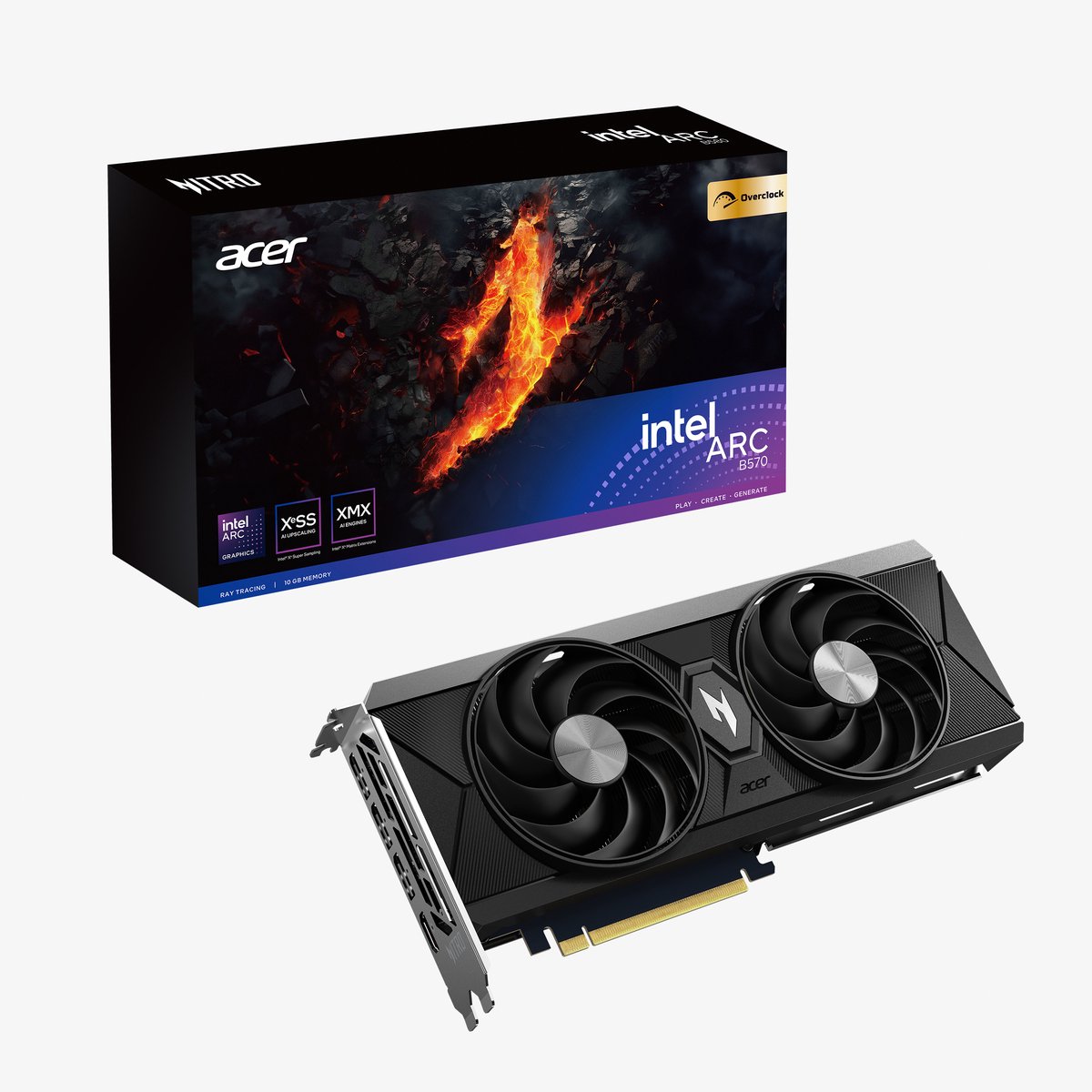 Acer Nitro Intel Arc B570 OC - Videokaart - 10GB - GDDR6 - PCIe 4.0 - 1x HDMI 2.1b - 3x DisplayPort 2.1a