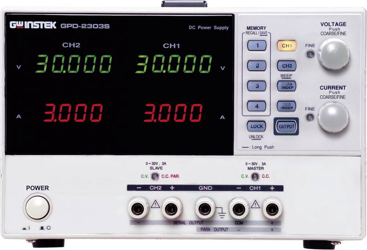 GW Instek GPD-2303S Labvoeding, regelbaar 0 - 30 0 - 3 A 180 W USB Op afstand bedienbaar Aantal uitgangen: 2 x