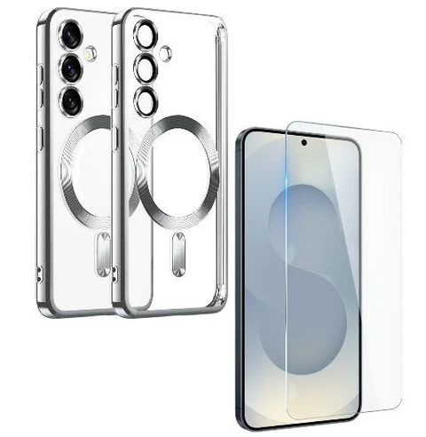 Backcover met 2x Screenprotector Samsung Galaxy S26 Hoesjes - MagSafe - Camera Lens Protector - Zilver