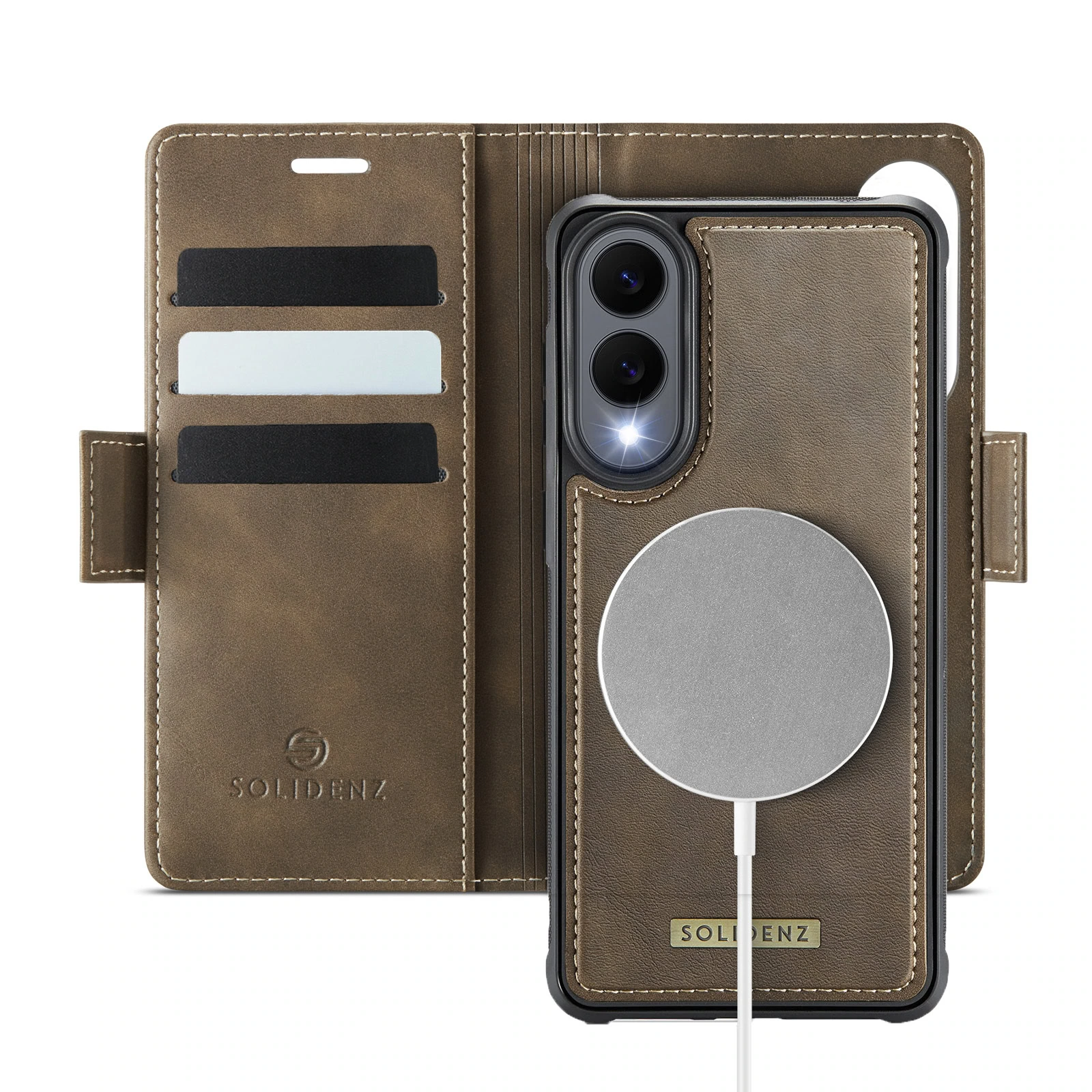 Solidenz 2-in-1 MagSafe Wallet Case voor Samsung Galaxy S25 Edge - Bruin