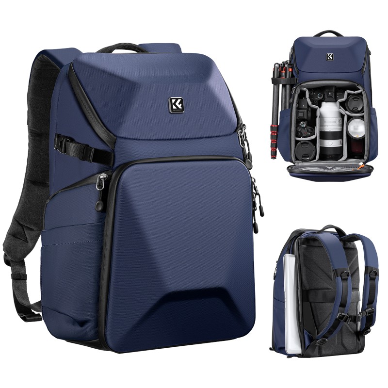 K&F Concept camera rugzak 20L blauw - schokbestendig hardshell fotorugzak met weersbestendige bescherming