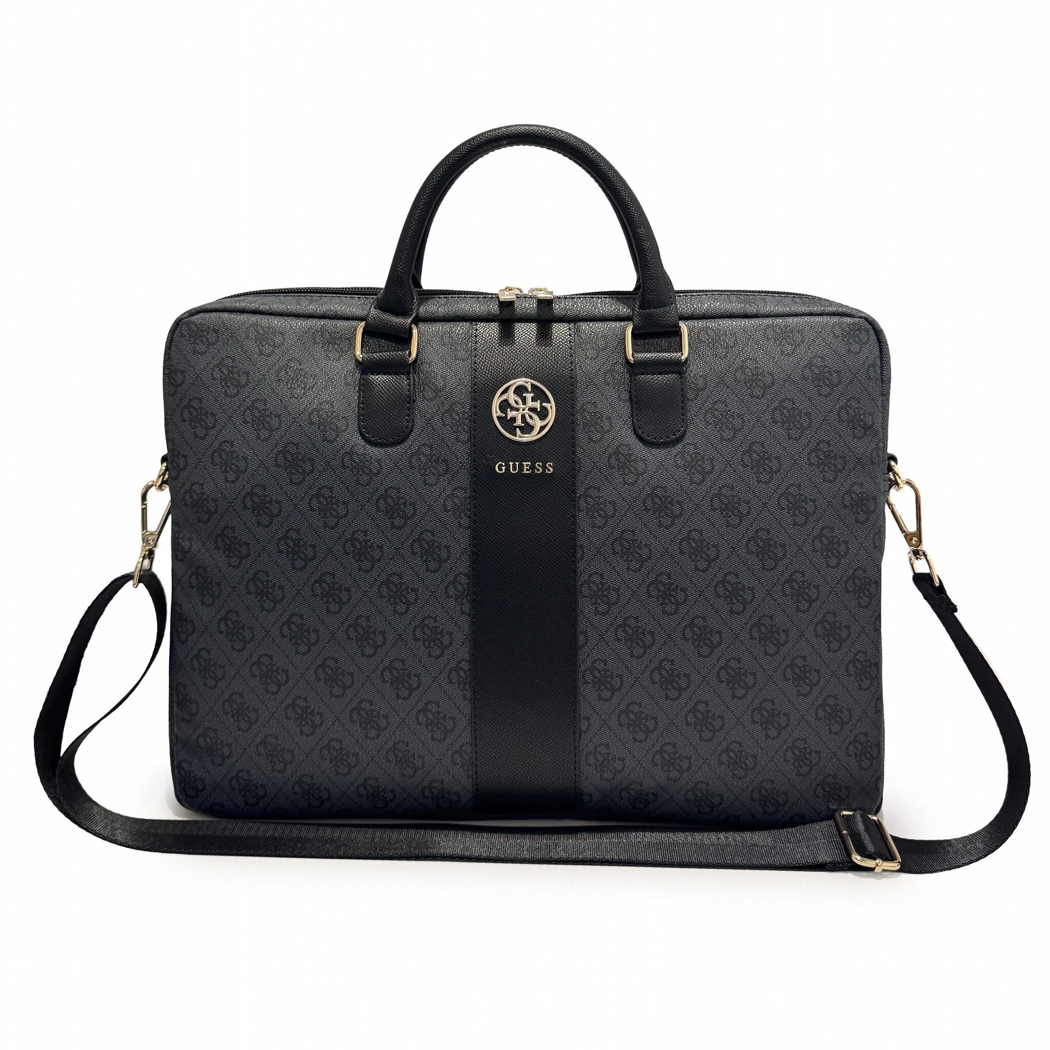 Guess 4G Stripe Metal Logo laptoptas 16 inch zwart