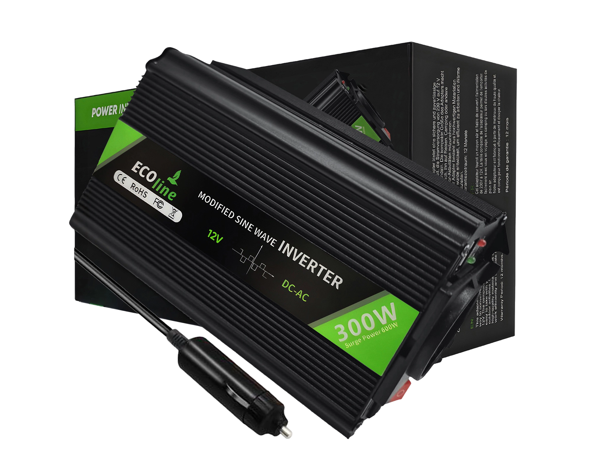 EcoLine - Omvormer 12V Naar 220V / 230V - 600w / 1200w Vermogen - Gemodificeerde Sinus - Spanningomvormer