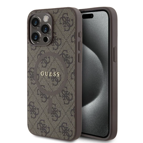 Guess iPhone 15 Pro Max Backcover hoesje - HC O Magsafe PU 4G Ring Classic Logo - Bruin