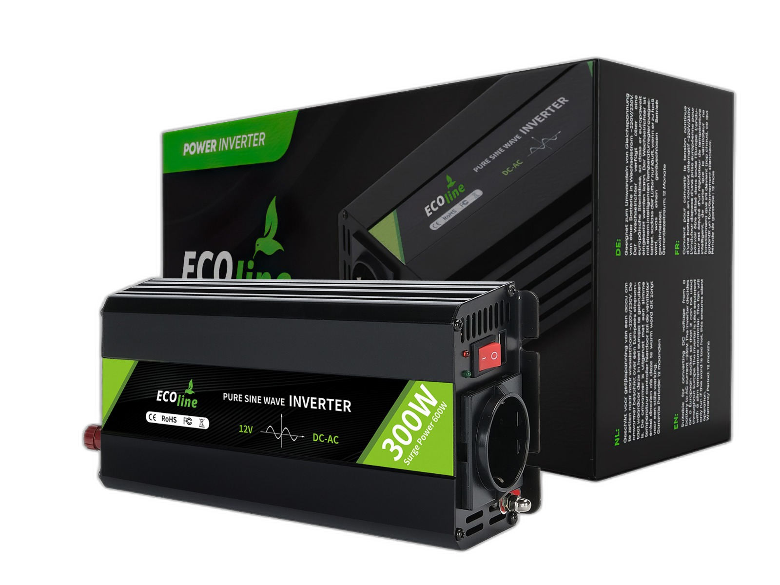 EcoLine - Omvormer 12V Naar 220V / 230V - 300w Vermogen - Zuivere sinus - Spanningomvormer