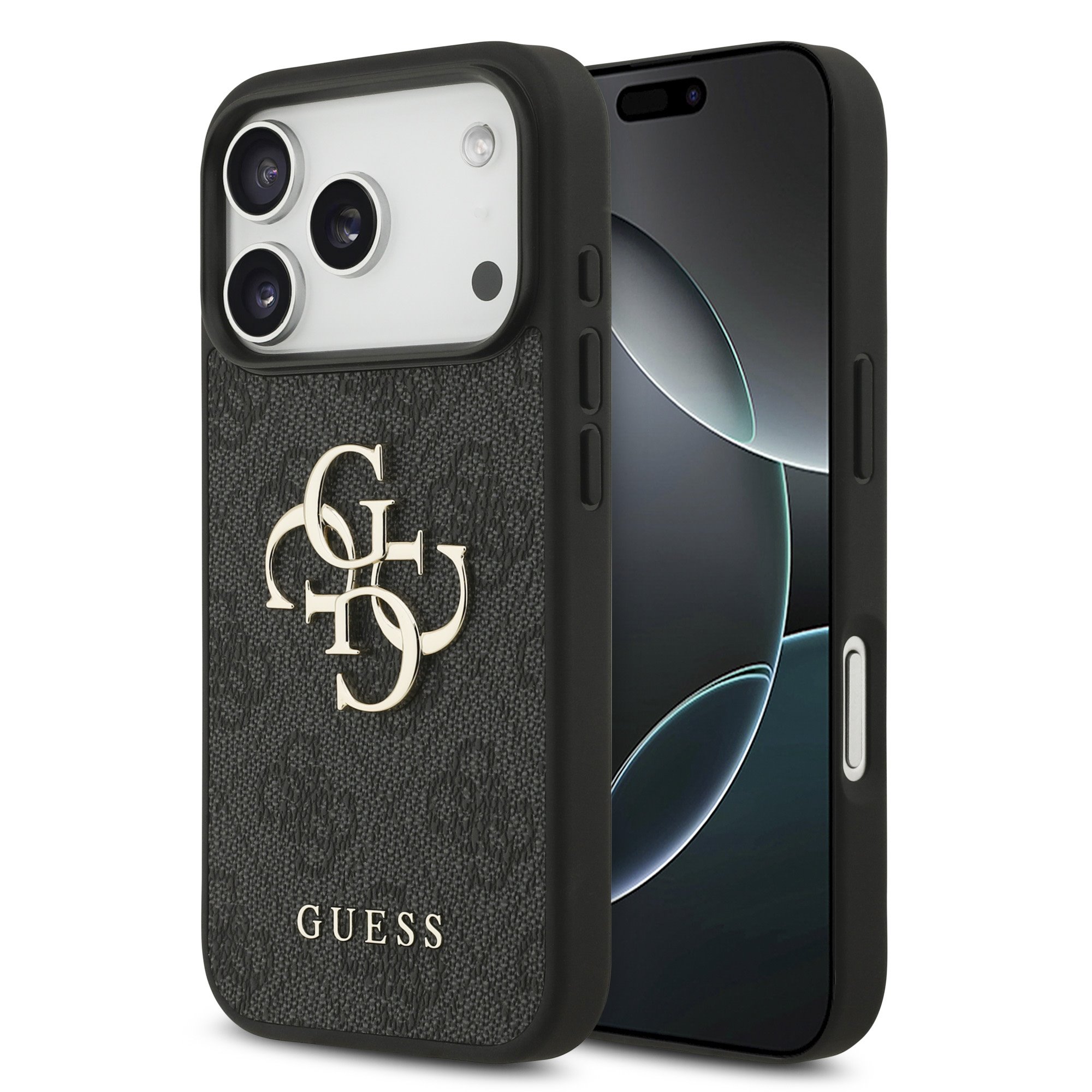Guess PU 4G Metal Logo Hoesje iPhone 17 Pro / 18 Pro - Grijs