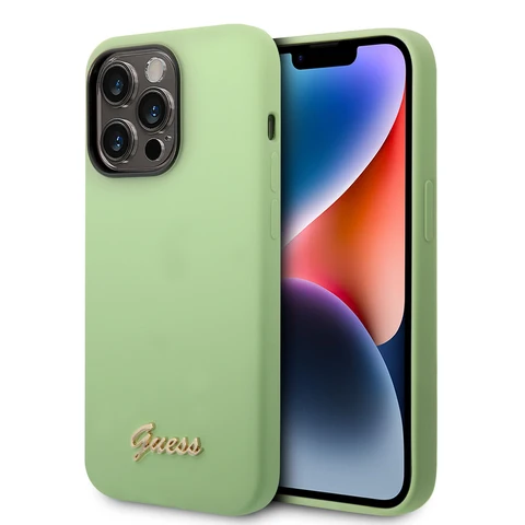 Guess iPhone 14 Pro Max Silicone Backcover - Metal logo - Groen