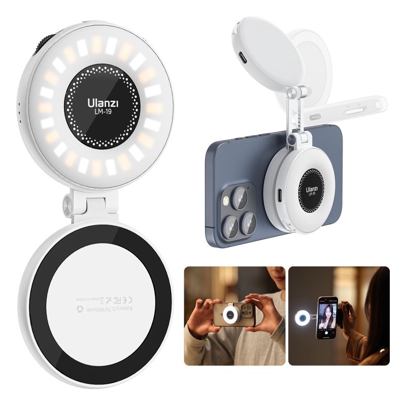 Ulanzi LM19 smartphone ringlicht met MagSafe en telefoonstandaard - wit