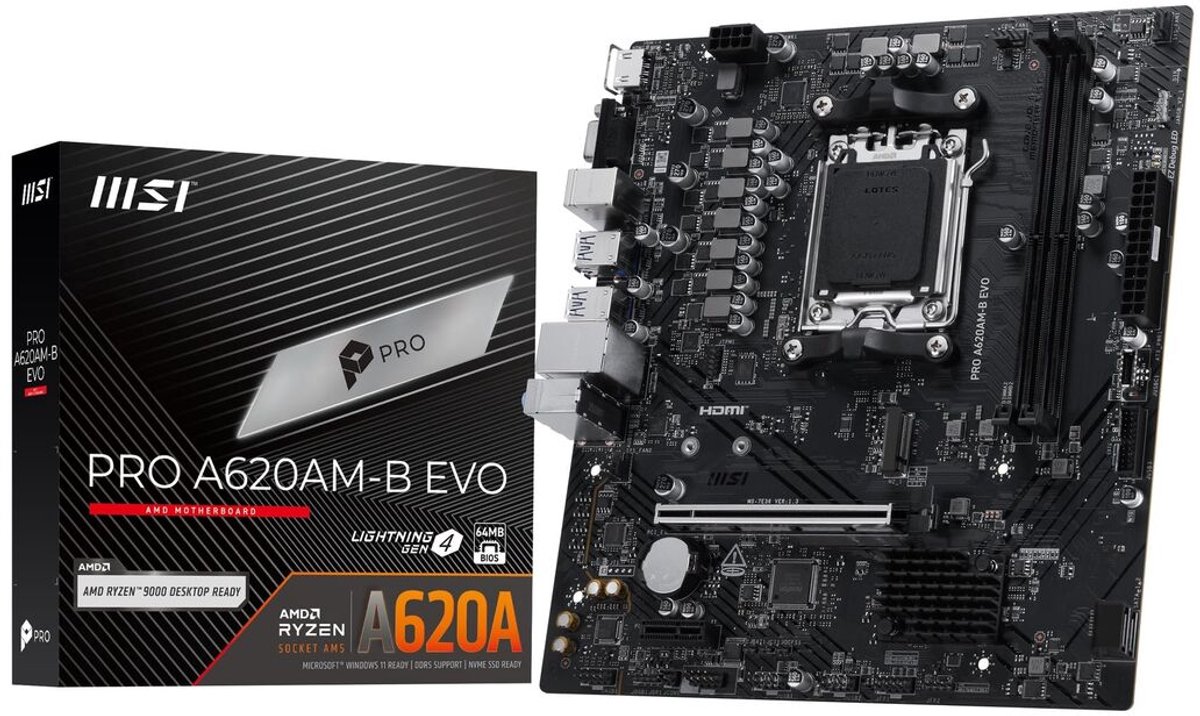MSI PRO A620AM-B EVO - Moederbord - Socket AM5 - Micro-ATX - AMD A620A chipset